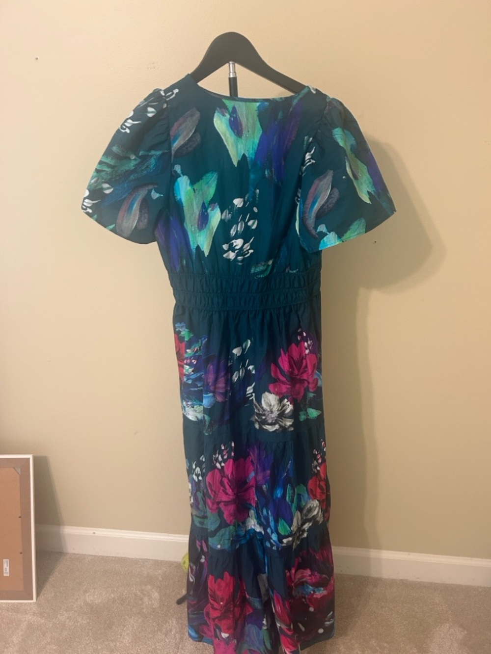 Anthropologie Teal & Green Floral Print Dress